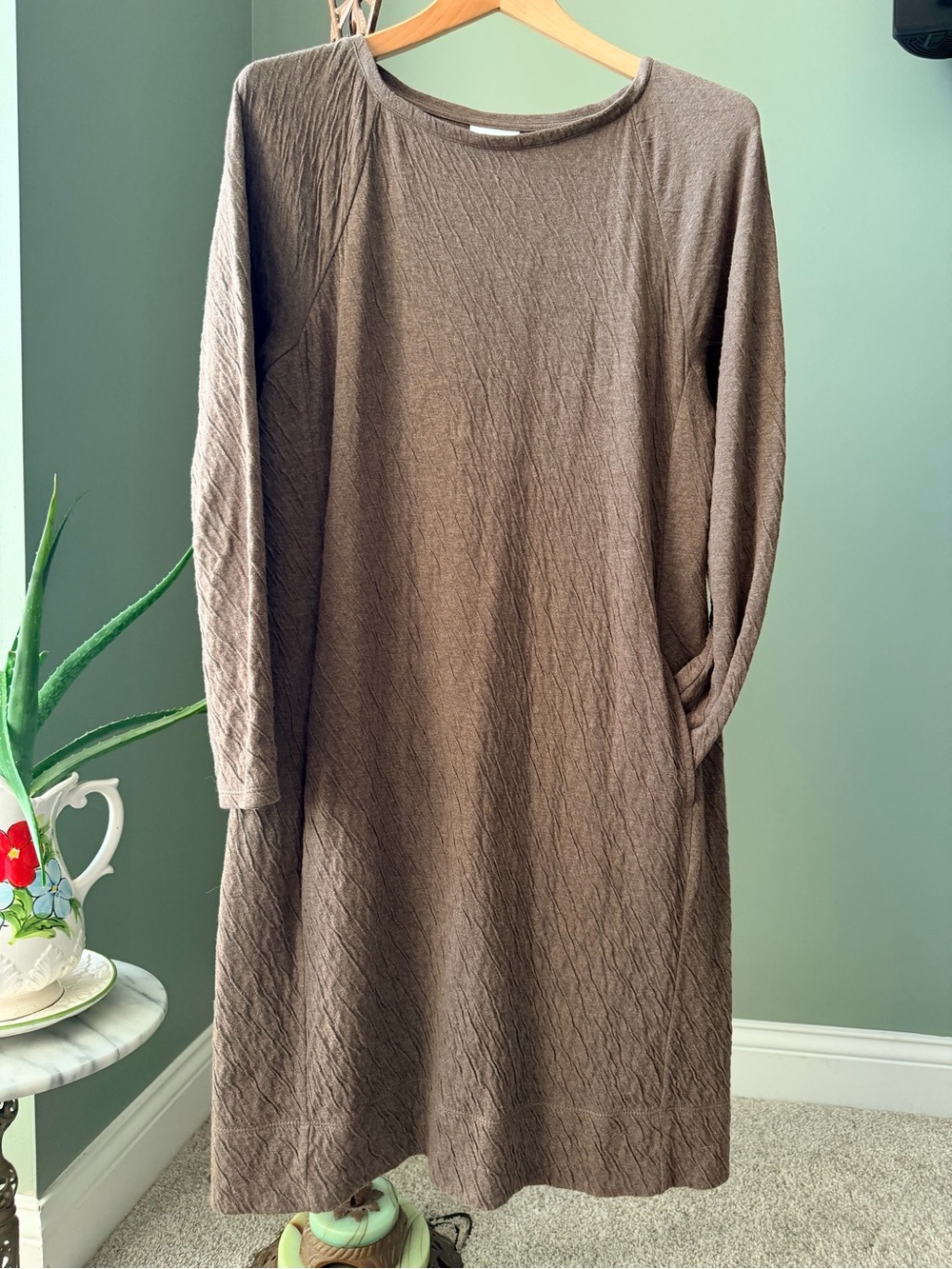 Pure Jill J.Jill Brown Textured Cotton Midi Dress Pockets M